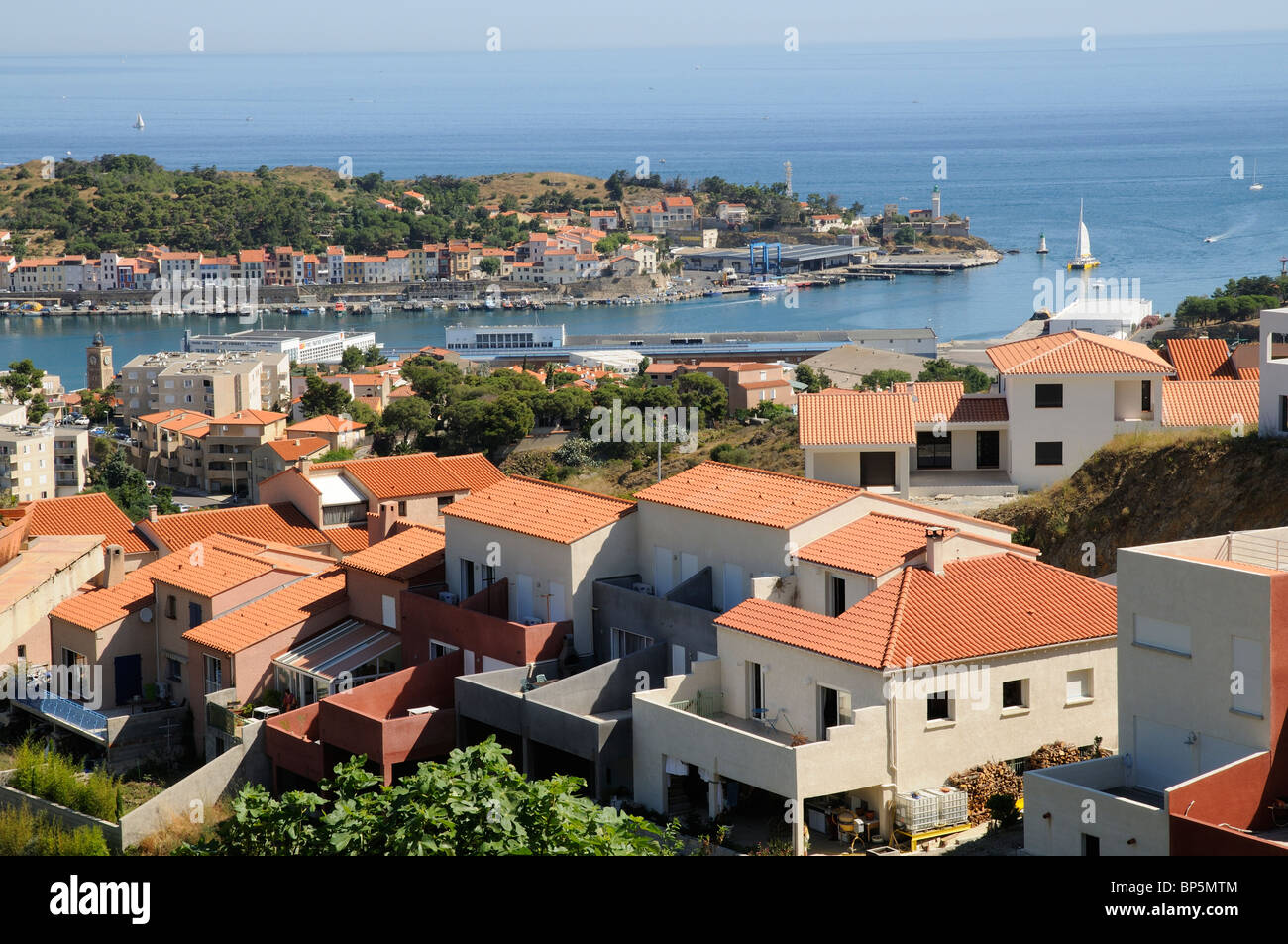 Modern housing above Port Vendres South of France a Mediterranean