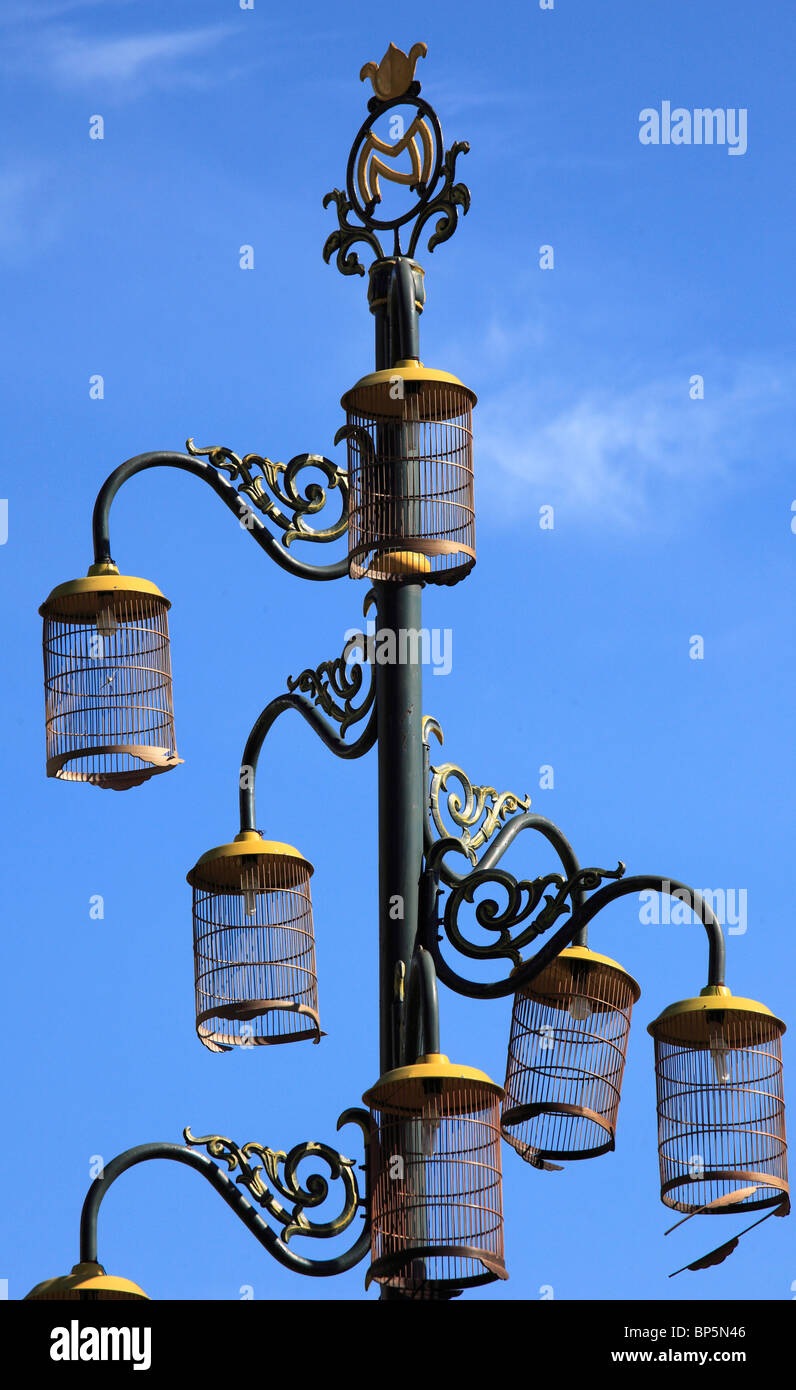 Indonesia, Java, Solo, Jalan Diponegoro street lamps, Stock Photo