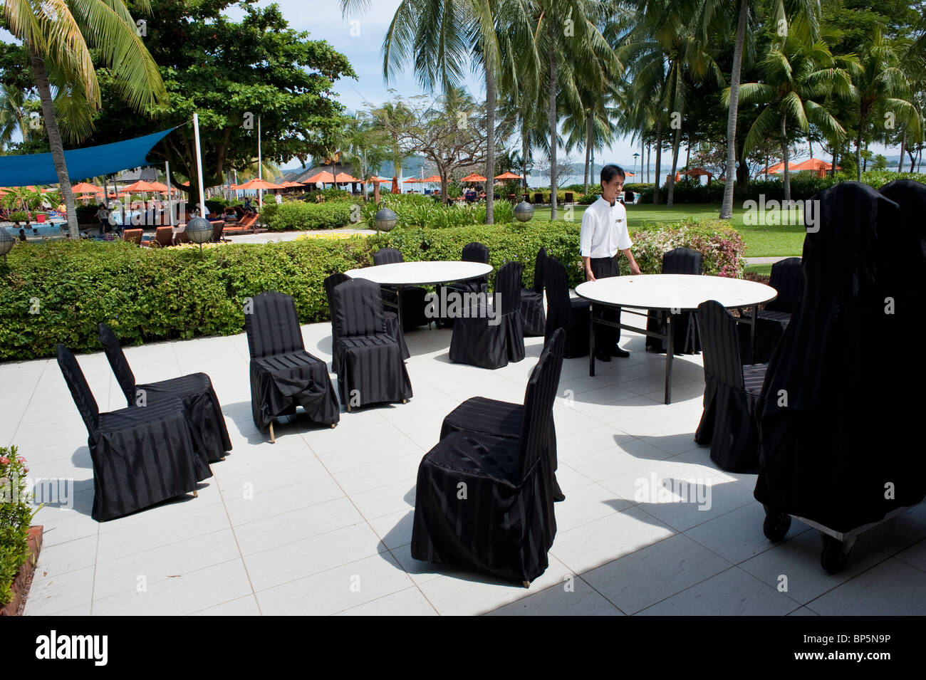 Preparing for lunch at the Shangri La Tanjung Aru resort, 3 