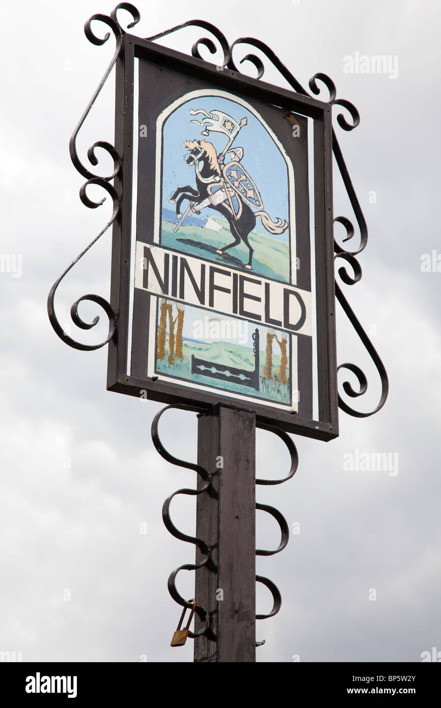 Village sign, Ninfield, East Sussex, UK Stock Photo