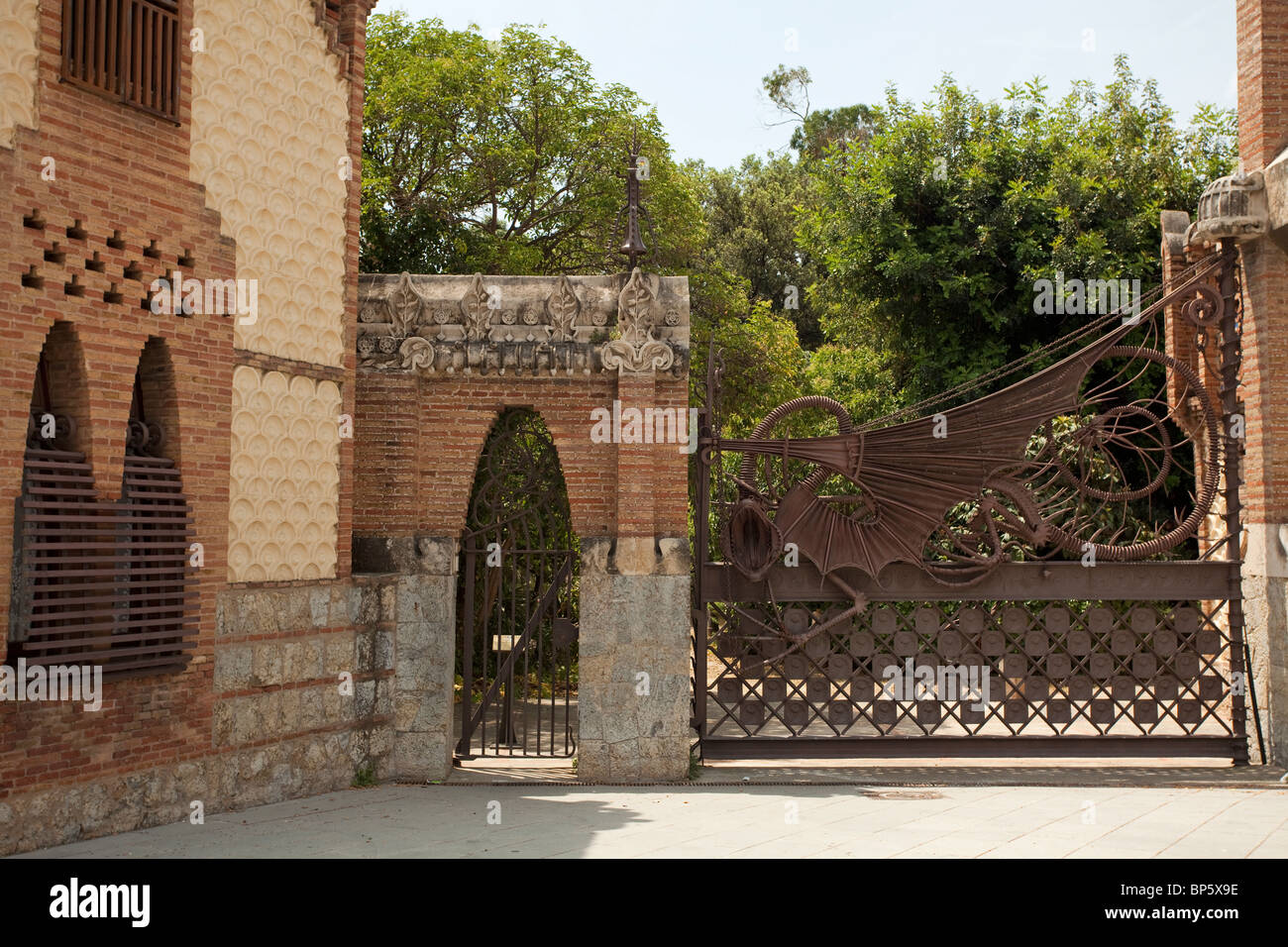 Barcelona Pavellons de la Finca Güell and gate Stock Photo