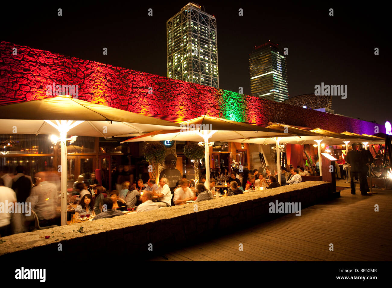 Barcelona CDLC exterior by night, beach level with Hotel Arts Stock Photo