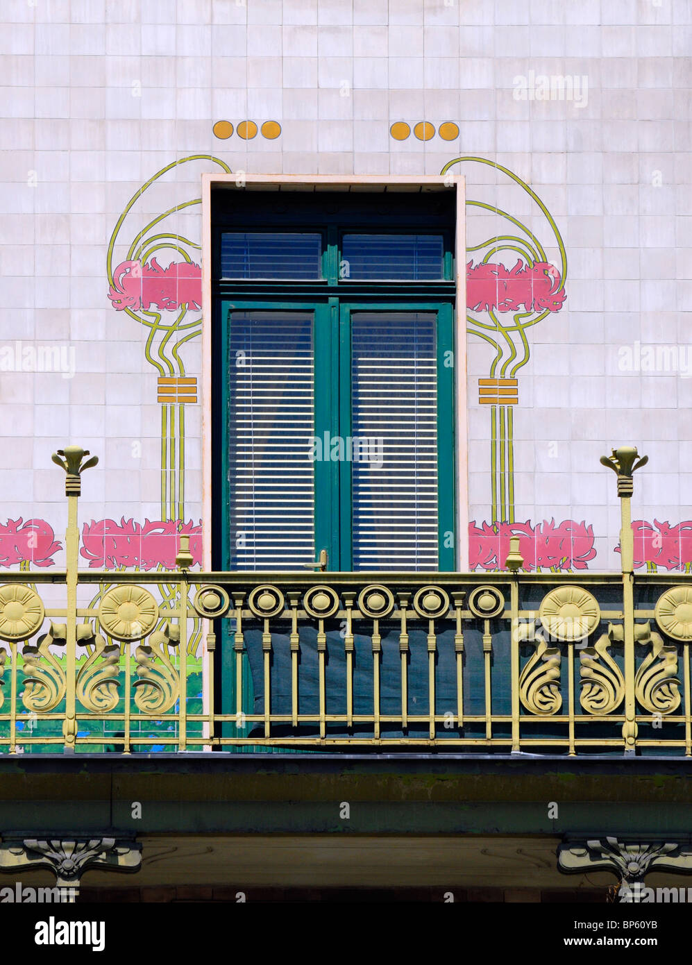 Vienna, Austria. Majolicahaus (Otto Wagner) on Naschmarkt - Art Nouveau / Jugendstil facade detail of window Stock Photo