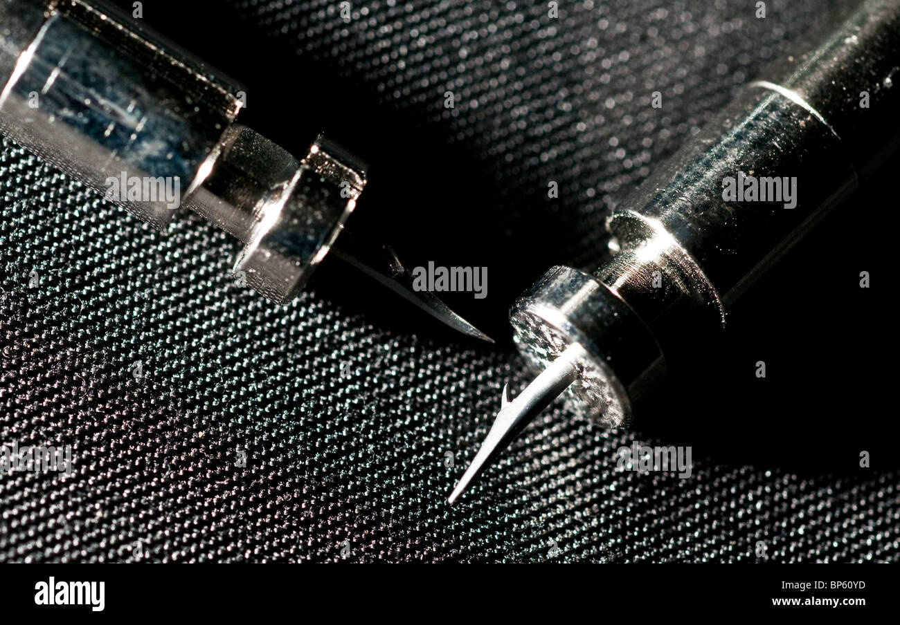 Detail of barbed probes from a Taser Stock Photo