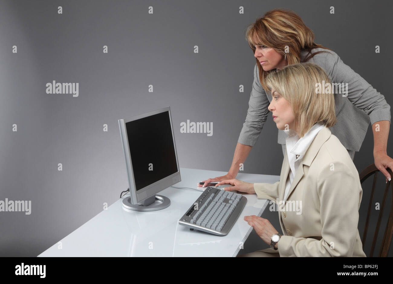 Jordan, Ontario, Canada; Two Women Working At A Computer Stock Photo