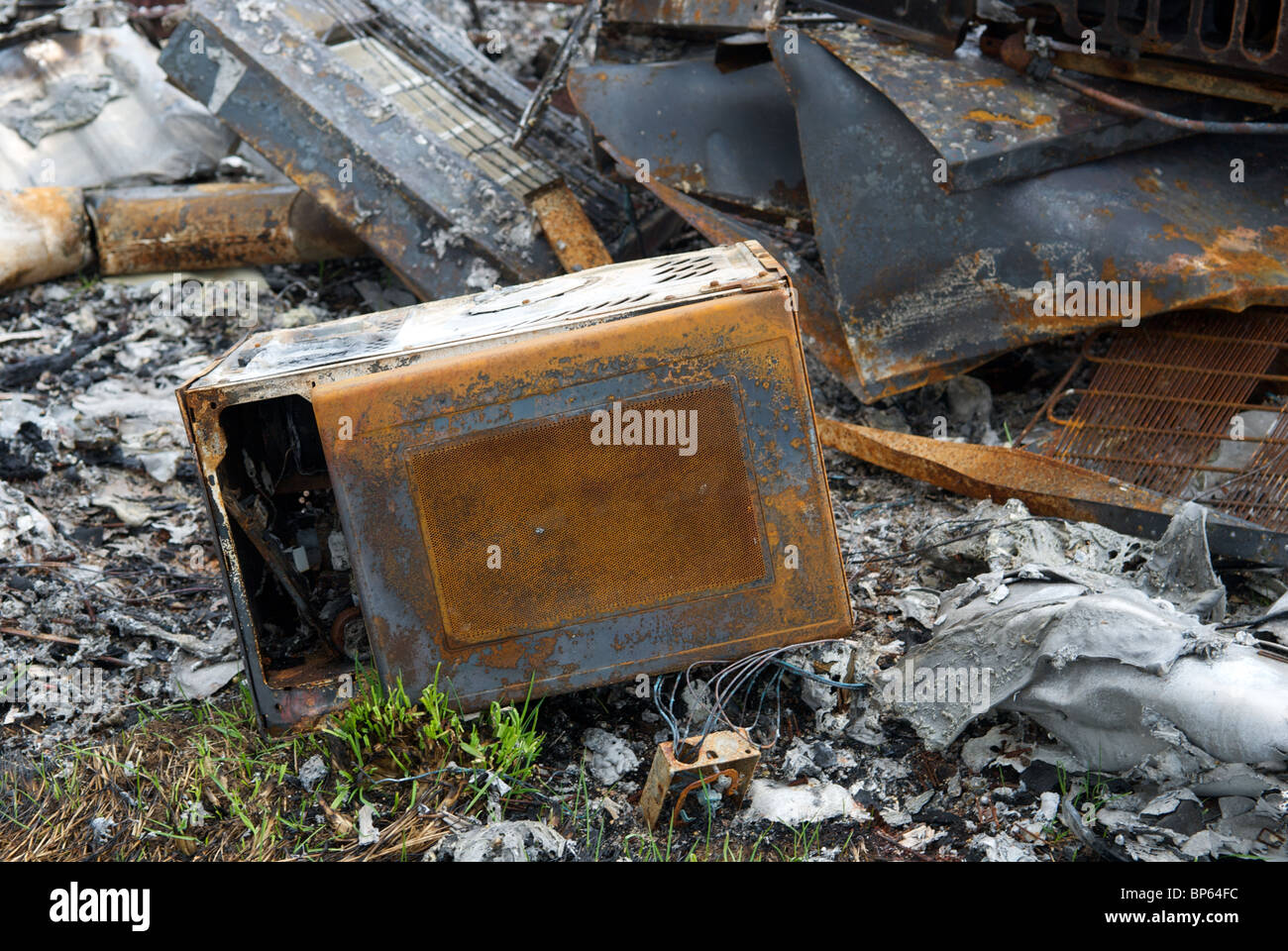 A burnt out microwave on farmland in Kilchoan, Ardnamurchan, Scotland
