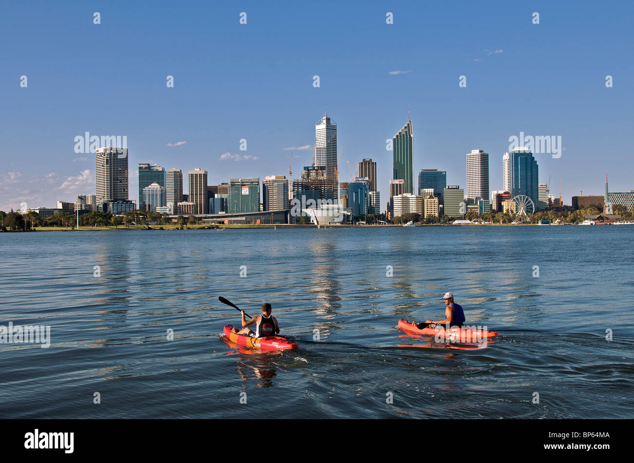 Two Kayakers Swan River Perth Western Australia Stock Photo