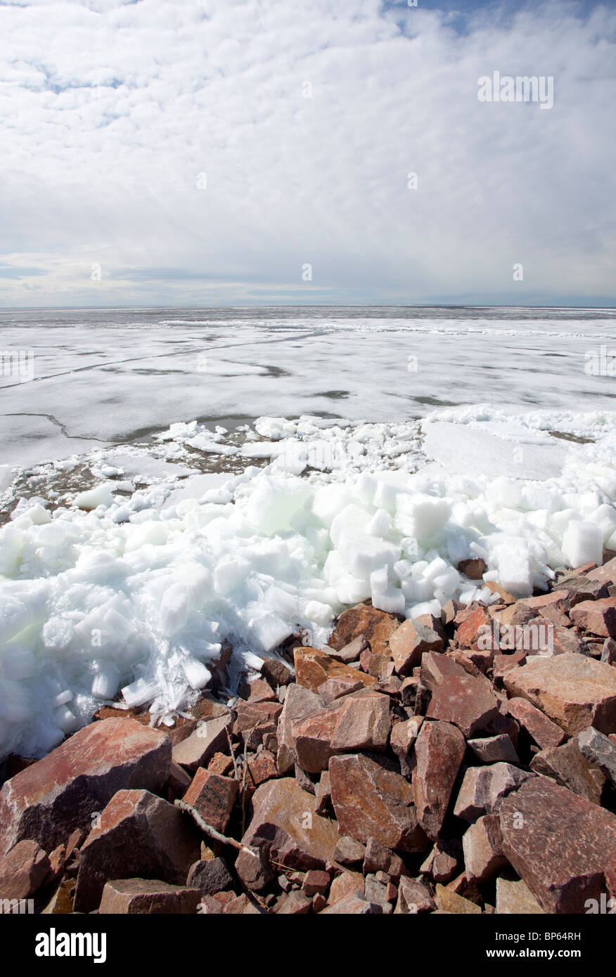 Melting sea ice blocks at seashore , Finland Stock Photo