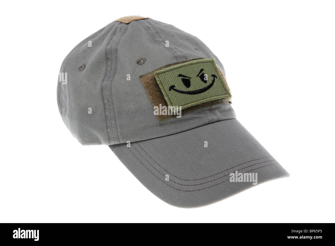 Private military contractors (PMC) grey cap with a smile sign. Isolated on a white background. Stock Photo