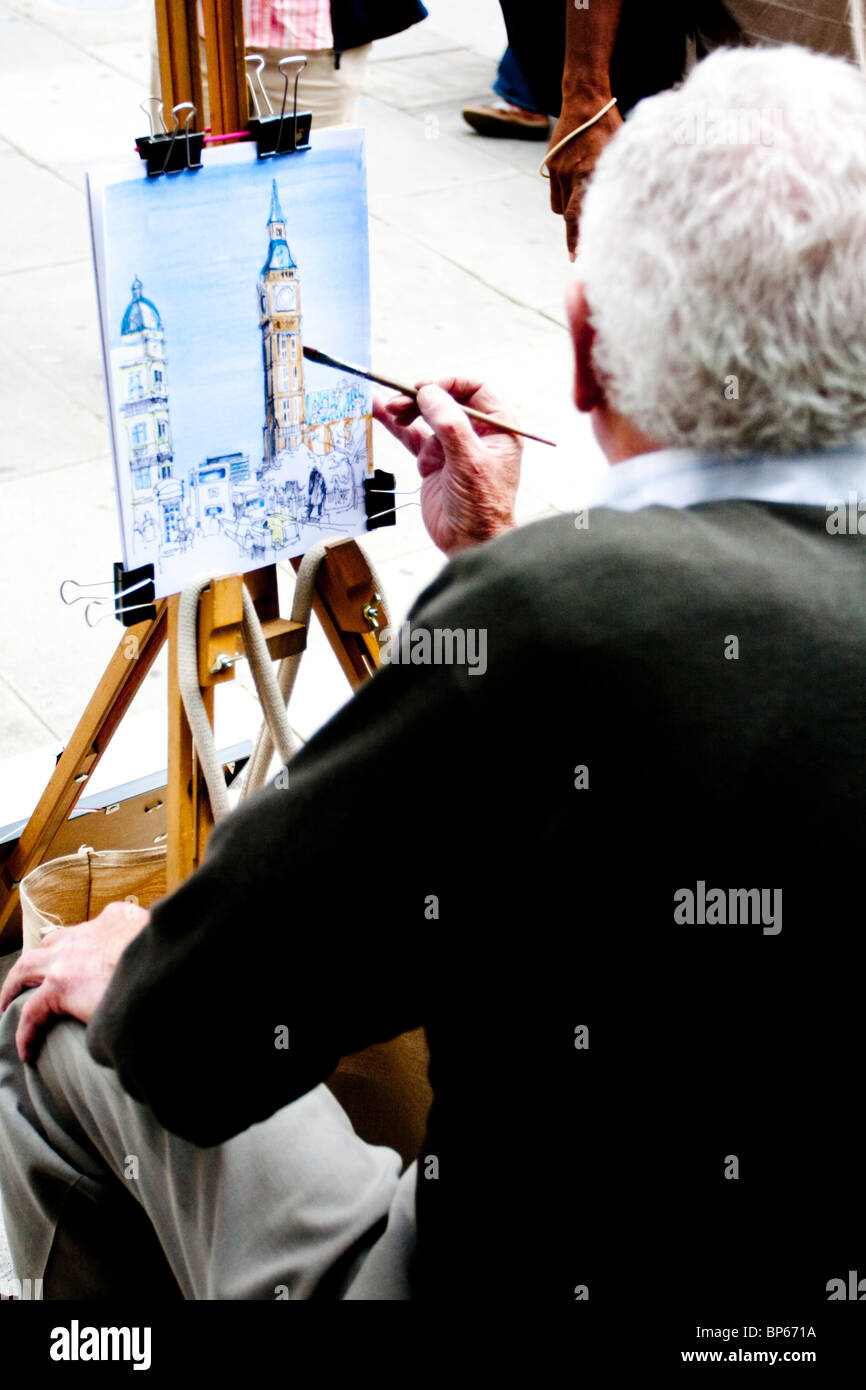 Artist painting The Big Ben on canvas, London, England, UK Stock Photo
