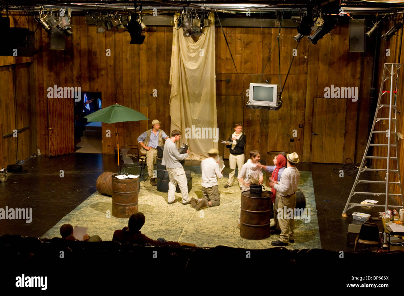 Actors rehearsing a play at the Dell Arte Theater, Blue Lake, Humboldt County, California Stock Photo
