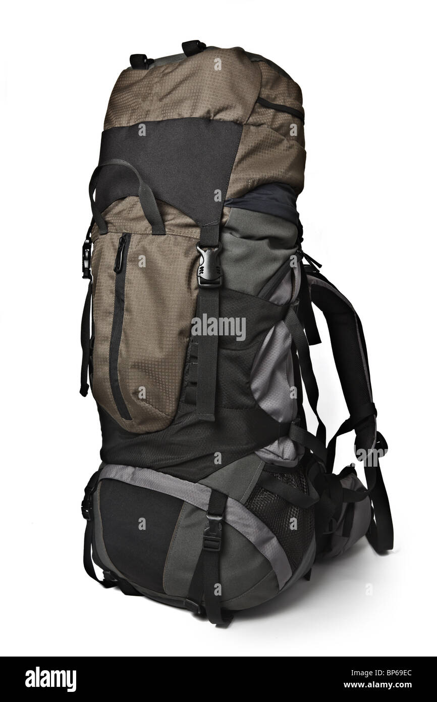 Trekking backpack (rucksack) isolated on white background Stock Photo