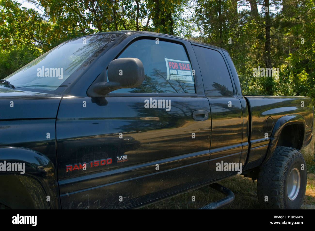 Large V8 Dodge Ram gas guzzler oversize pickup truck being sold during fuel gas price crisis Summer 2008, California Stock Photo