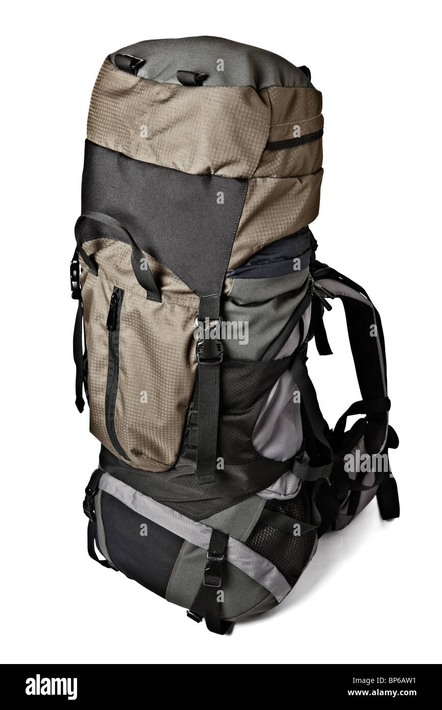 Trekking backpack (rucksack) isolated on white background Stock Photo