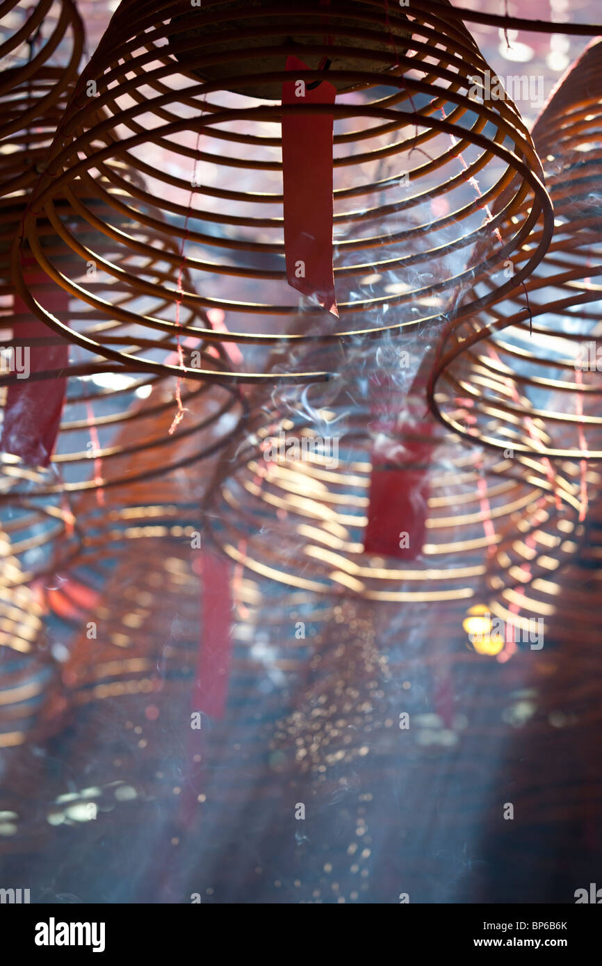 Man Mo Temple burning incense coils Stock Photo Alamy
