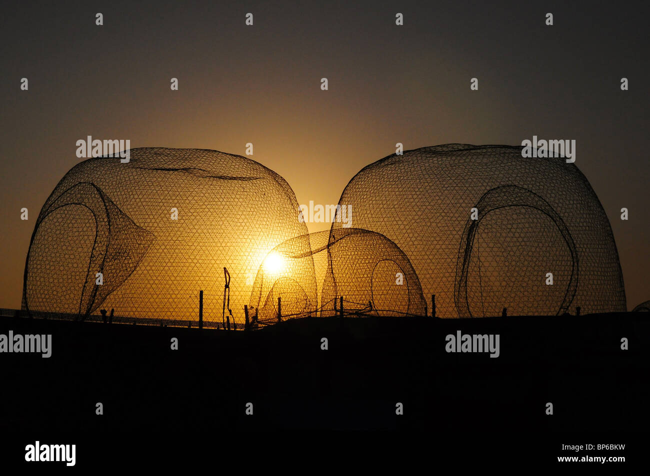 fishing nets, sunset Stock Photo