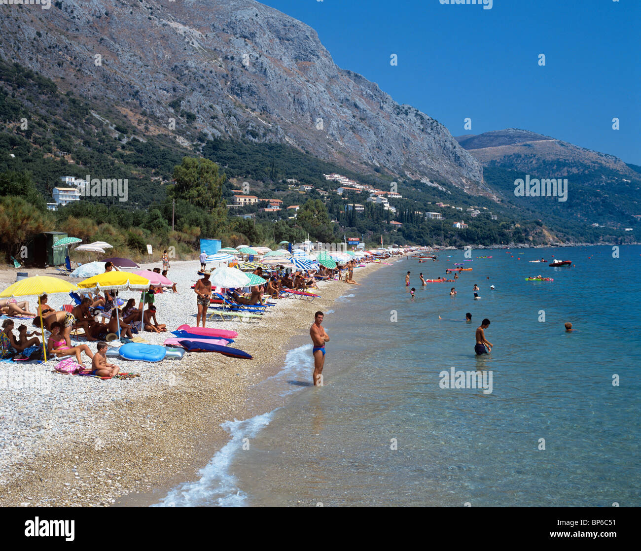 Corfu - The resort of Barbati Beach at the foot of Mount Pantokrator Stock Photo