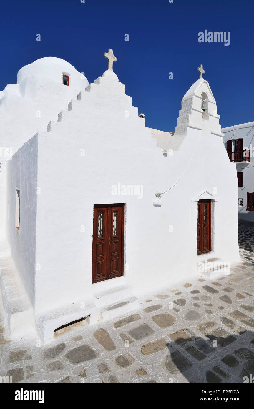 Mykonos. Greece. The whitewashed Panagia Paraportiani church, in the Kastro area of Chora. Stock Photo