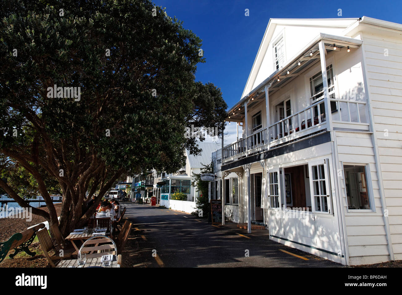 Old buildings on the waterfront in Russell, New Zealand Stock Photo
