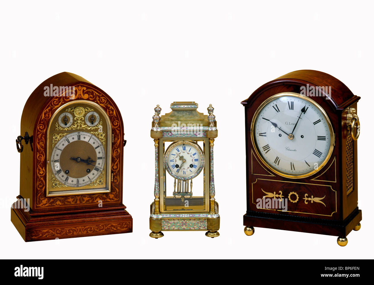 Three bracket clocks Stock Photo