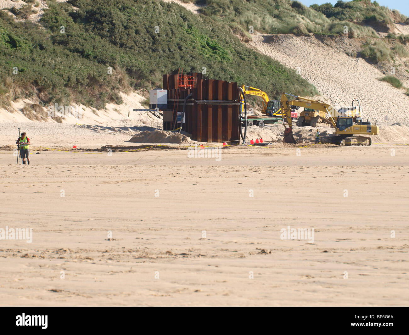 Connecting block for wave hub project on Hayle beach, Cornwall, UK ...