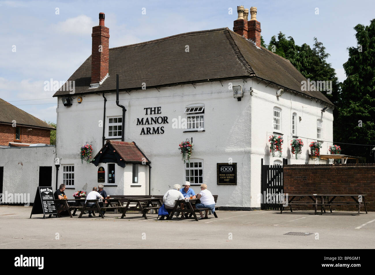 Customers enjoying a drink in the warm sunshine outside The Manor Arms ...