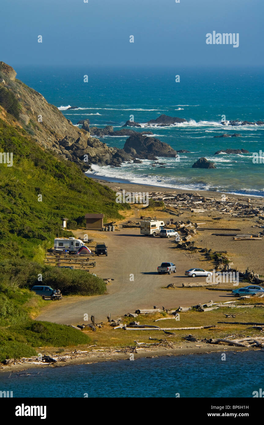 Coast and beach access at the mouth of the Navarro River Mendocino County, California Stock Photo
