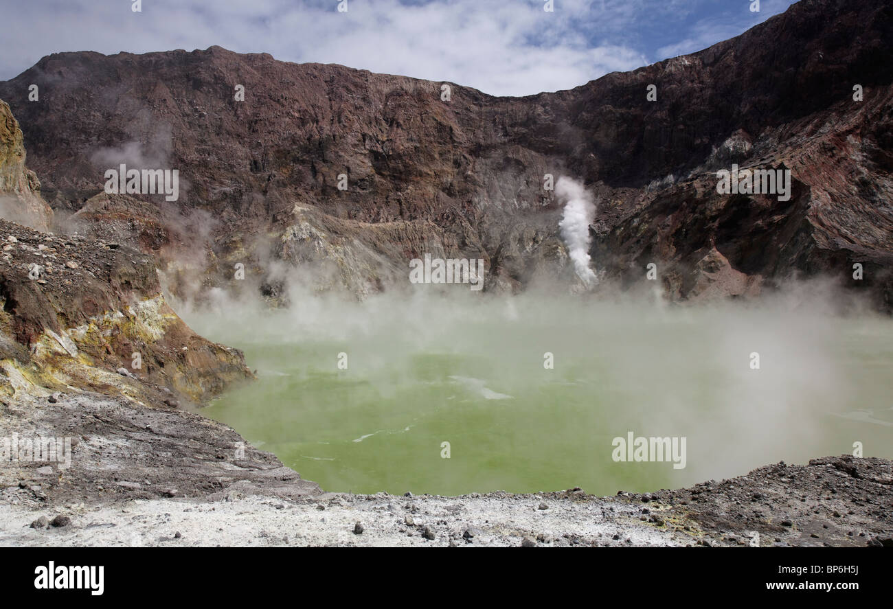 A bubbling pool of acidic water on White Island, New Zealand Stock