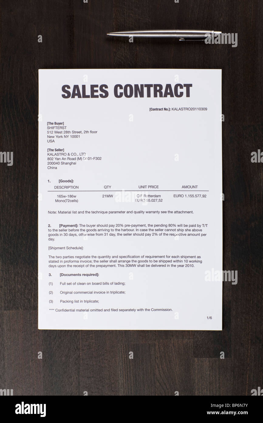 A sales contract and a pen Stock Photo