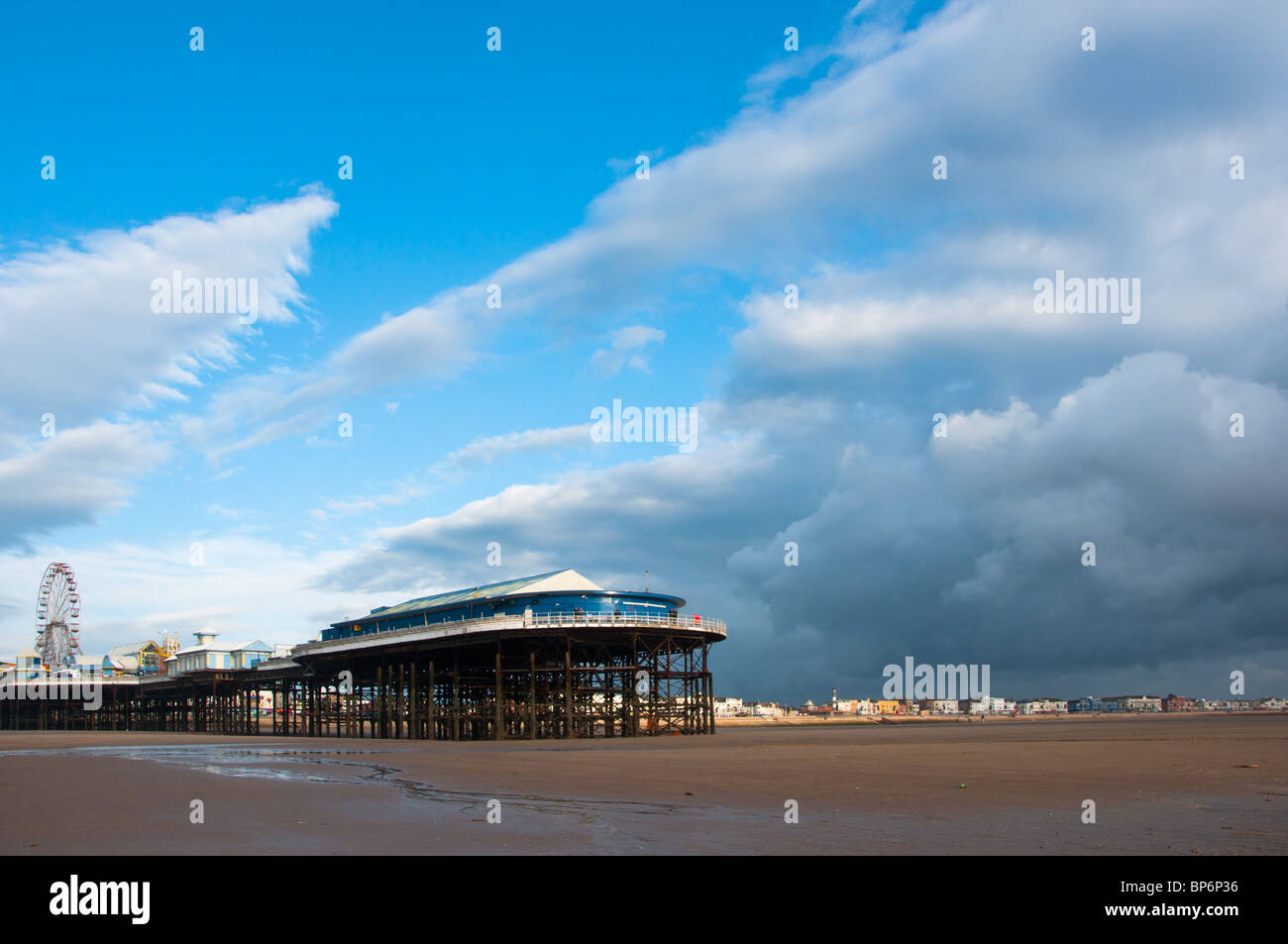 Blackpool's South Pier in evening light. UK Stock Photo