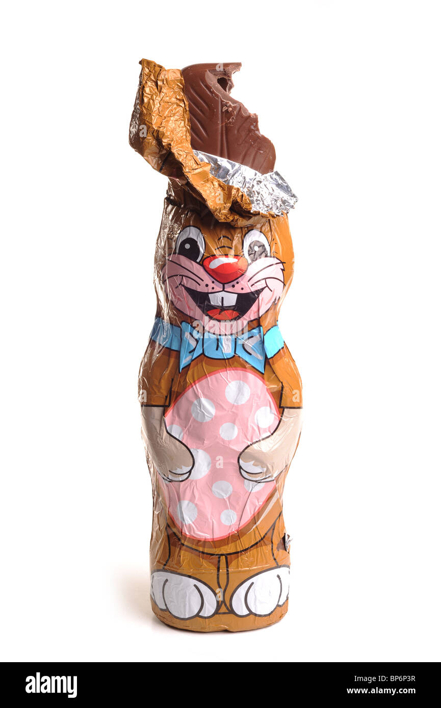 Chocolate Easter Bunny on white Stock Photo