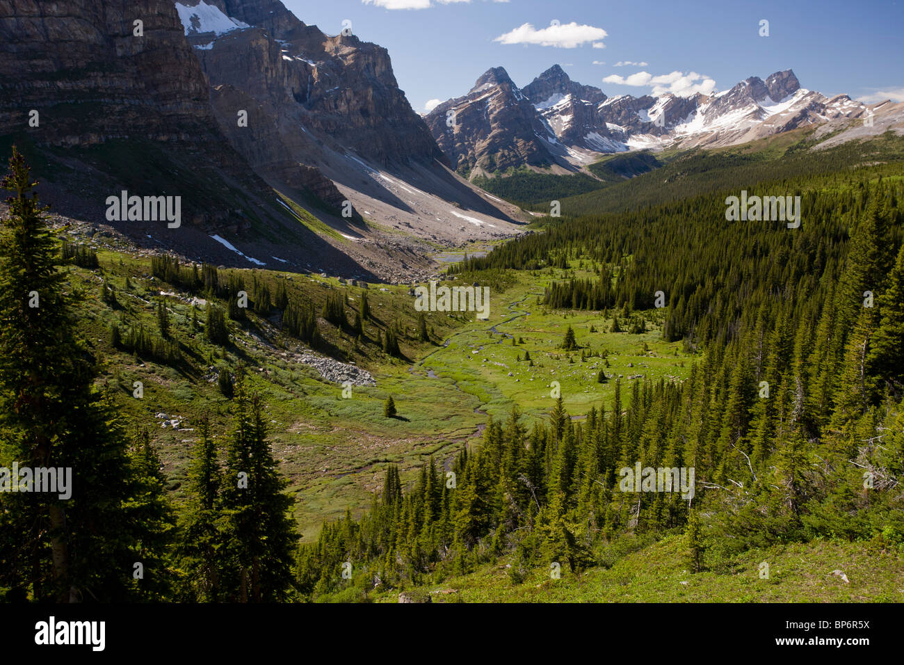 View down Mosquito Creek, below Molar Pass, Banff National Park, the ...