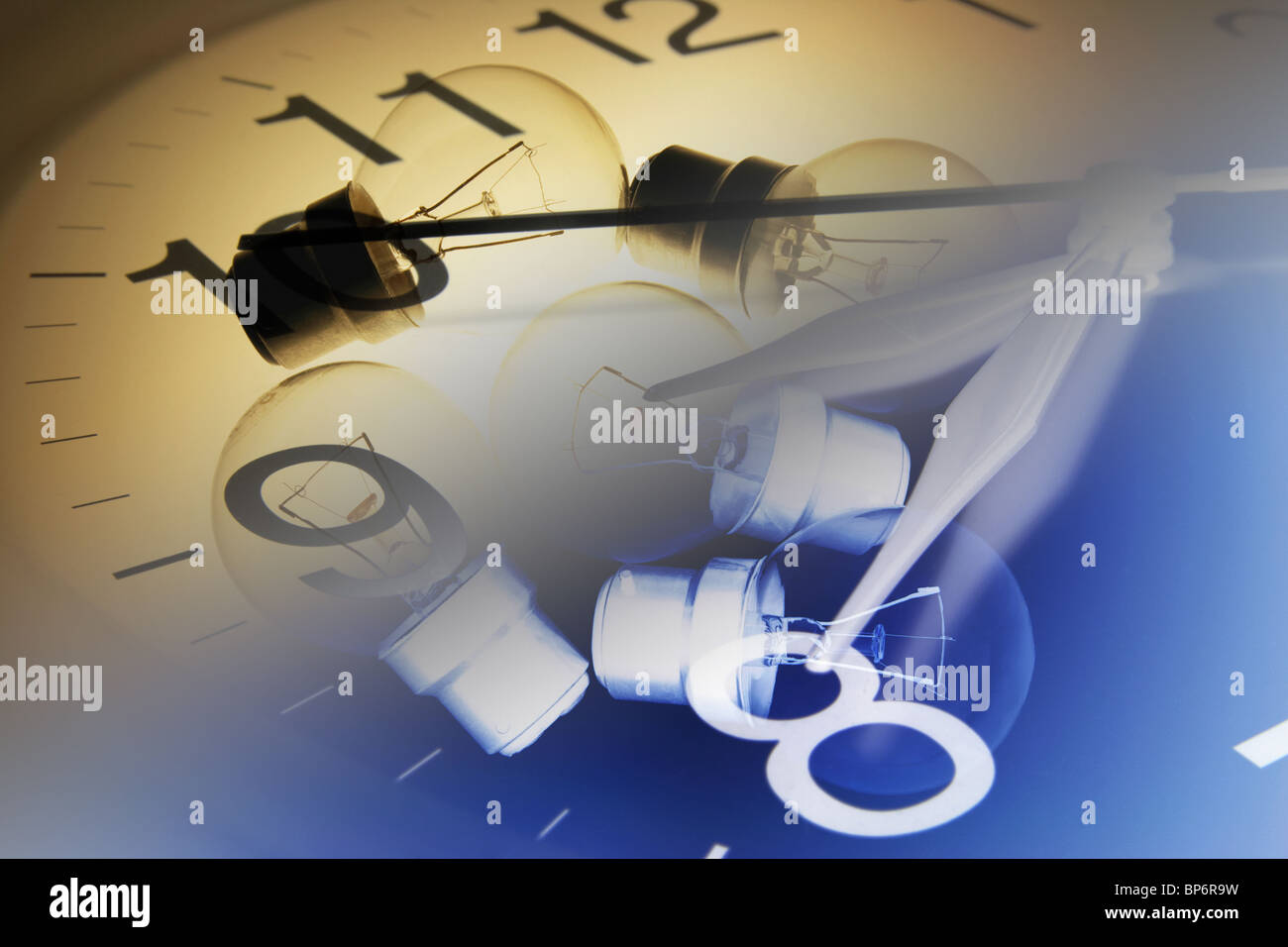Light Bulbs and Clock Stock Photo Alamy