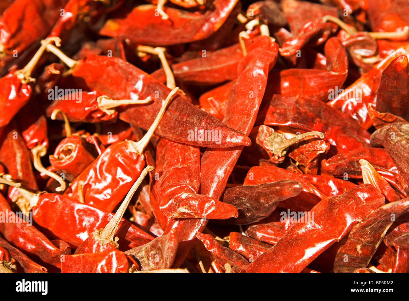 Red Chilies are offered for sale a market in Ahmedabad, Gujarat, India