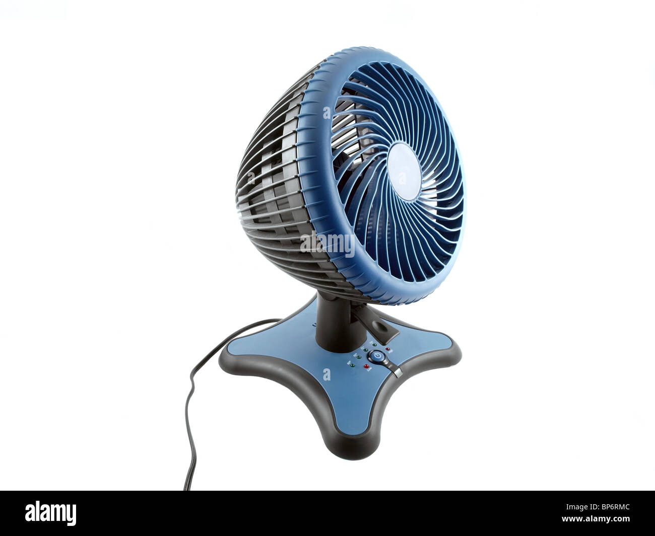 Modern blue fan. Isolated object on white. Stock Photo