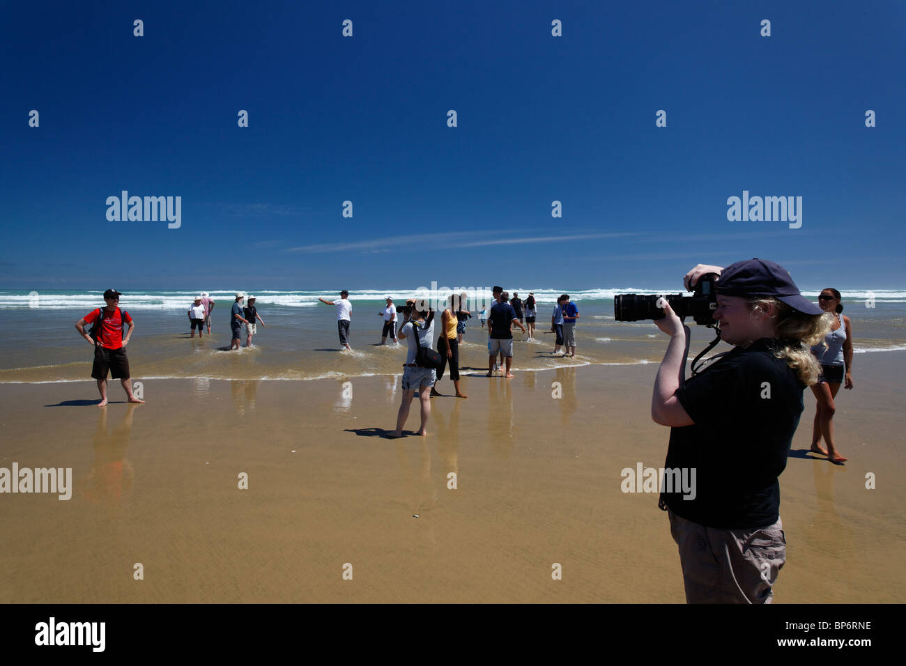 View of Ninety Mile Beach, New Zealand Stock Photo