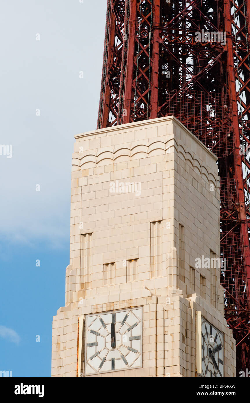 Art Deco building in front of Blackpool tower Stock Photo