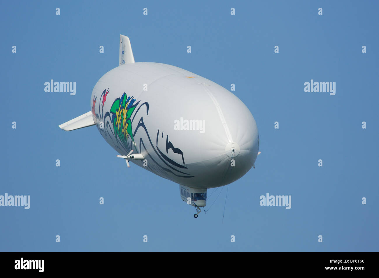 Airship dirigible Zeppelin NT descenting , Friedrichshafen, Baden-Württemberg, Germany Stock Photo