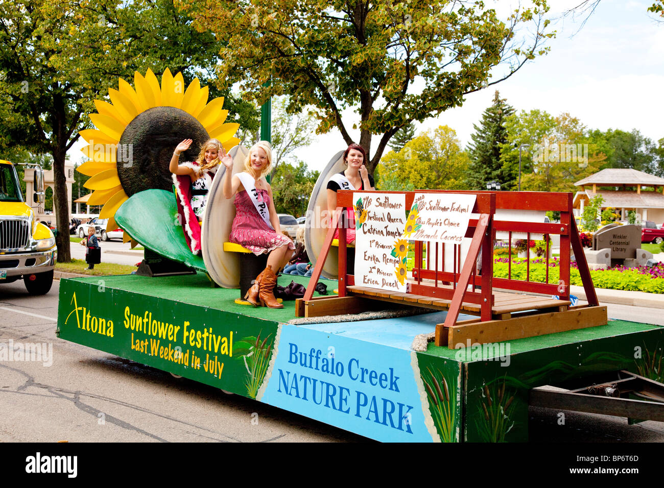 The Altona Sunflower Festival float at the 2010 Winkler Harvest Festival street parade in
