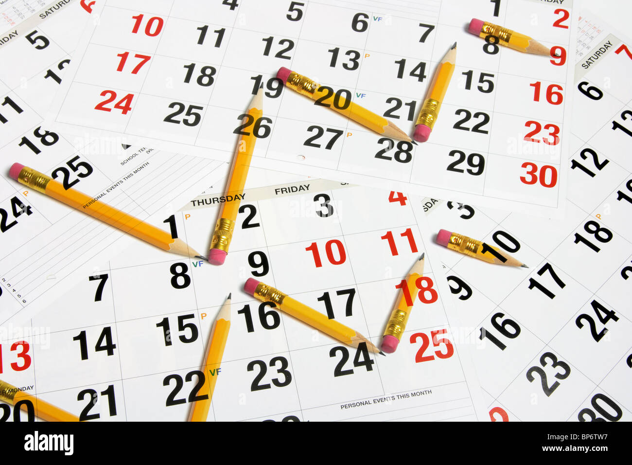 Calendar and Pencils Stock Photo Alamy