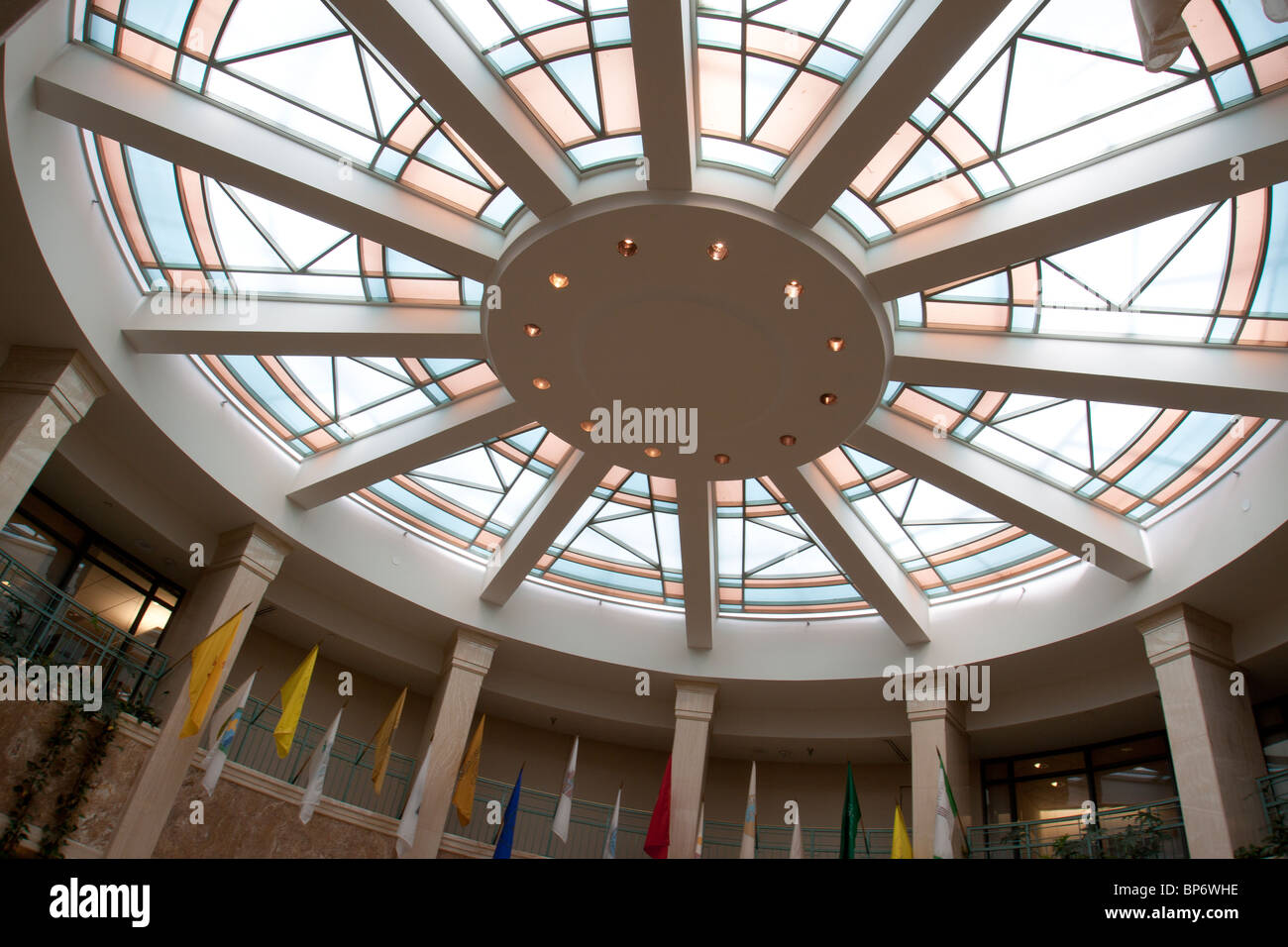 Stained glass ceiling of New Mexico state capitol building rotunda in
