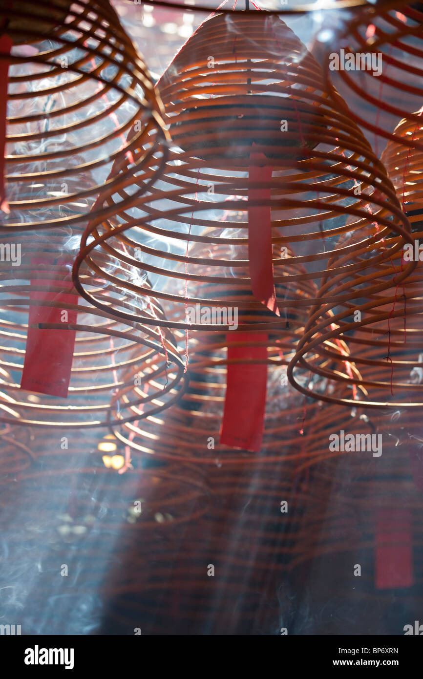 Man Mo Temple burning incense coils Stock Photo Alamy