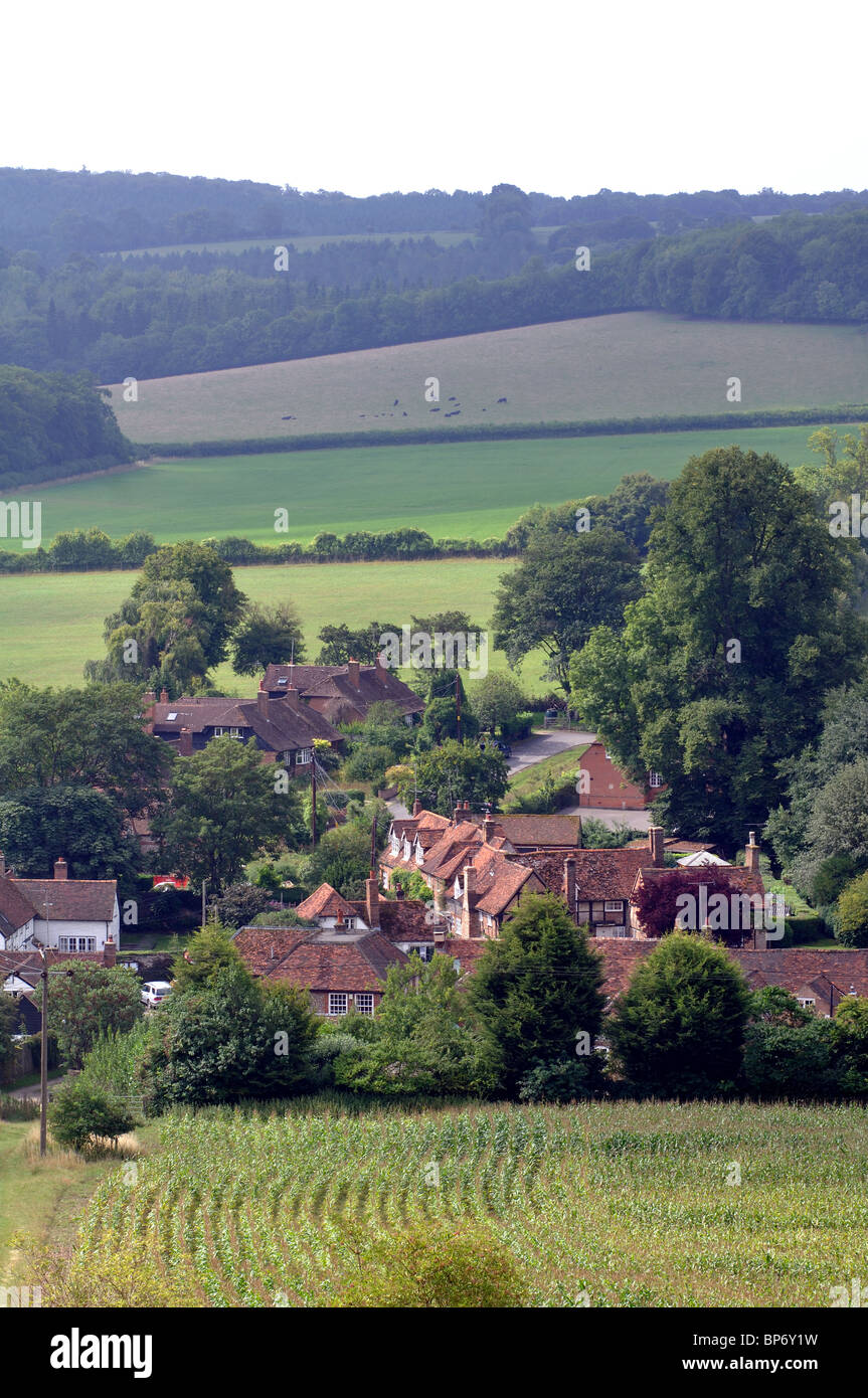 Turville village and Chiltern landscape in summer, Buckinghamshire, England, UK Stock Photo