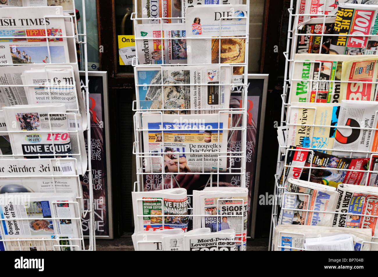 International Newspapers on sale, London, England, UK Stock Photo