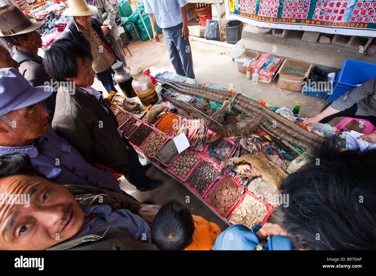 Exotic animals as traditional medicine on market day in Shaxi Village, Yunnan Province, China Stock Photo