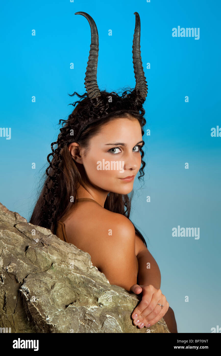 Capricorn or Goat woman, this photo is part of a series of twelve Zodiac signs of astrology Stock Photo