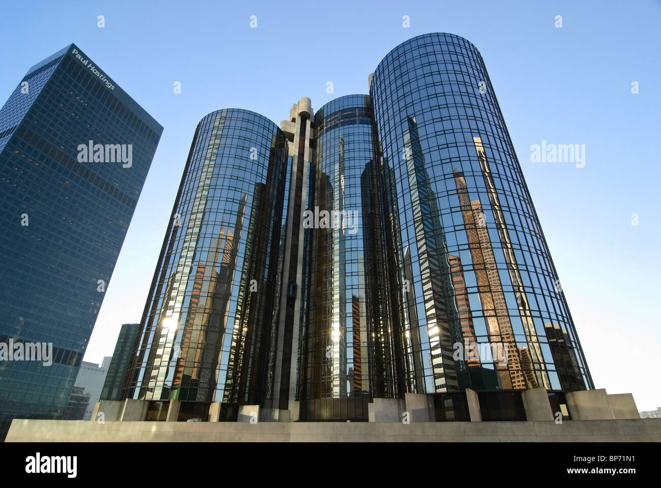 The Bonaventure Hotel reflecting the downtown Los Angeles skyscrapers ...