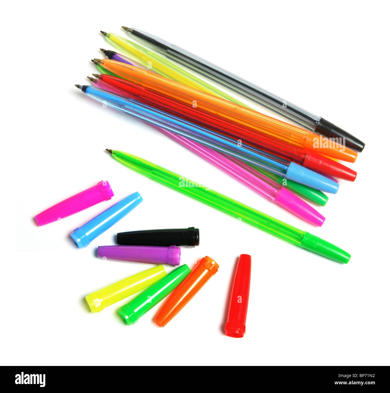 Ballpoint Pens and Caps Stock Photo
