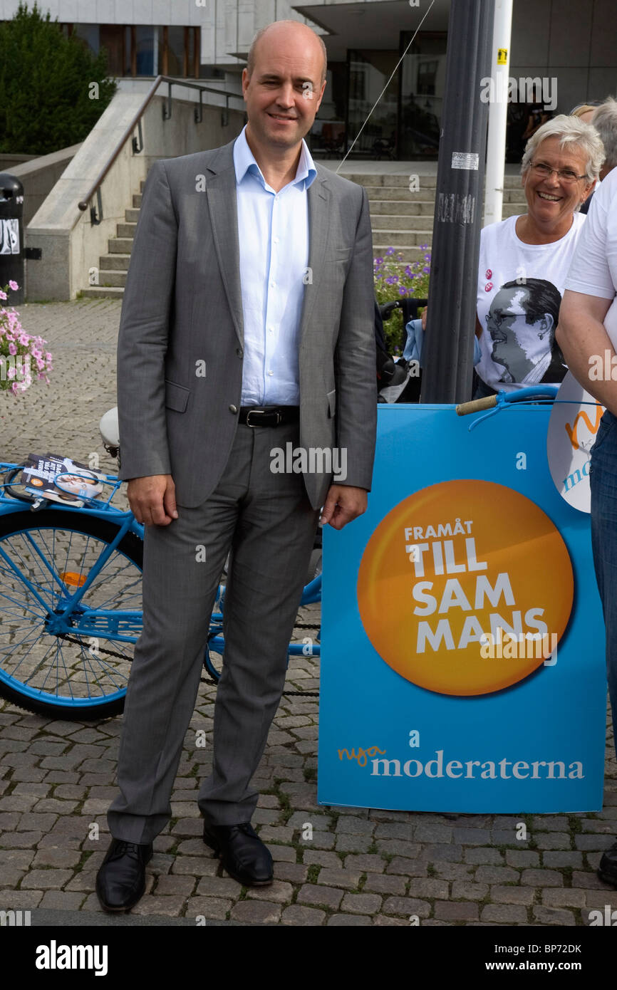Fredrik Reinfeldt, Swedish Prime Minister, at an election campaign for Moderaterna before the Swedish election in September. Stock Photo