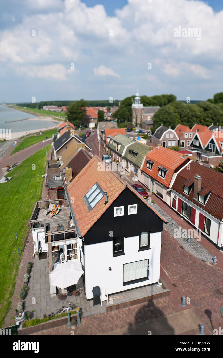 Tilt-shift view of Urk, a fishing village in the Dutch province of Flevoland, the Netherlands Stock Photo